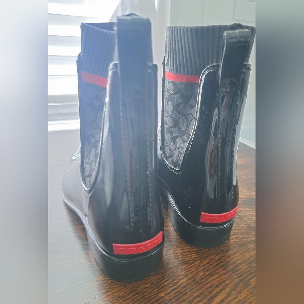 Coach Black and Red Rain Boots